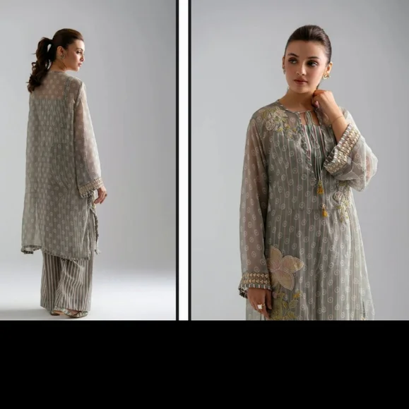 ETHNC Womens Dress  Kurta Tunic Longline With Pant Sage Green Embroidere… - Picture 5 of 9